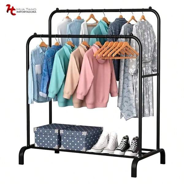 Todo Hierro Raganet, Perchero para Ropa de Doble Poste, Closet Plegable de Acero Inoxidable, Organizador de Ropa, Calzado y Accesorios, Medidas 150 cm alto x 110 cm Largo x 57.5 cm Ancho