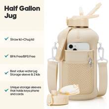 UKEIN Half Gallon Water Bottle With Storage Sleeve, 74oz Large Water Bottle With 2 Lids(Straw Lid And Chug Lid), Big Sports Water Jug For Gym With Strap, Drink Container With Handle - Màu be - Xem 6