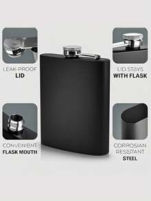 1pc 6oz Customized Stainless Steel Mini Liquor Flask - Portable Pocket Size Alcohol Container For Whiskey, Vodka And Wine, With Screw Cap - Ideal For Outdoor Travel And Men's Gift - Black - View 2