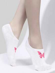 1/5 Pairs Of Sweat-Absorbent And Breathable Ladies Socks, Invisible Socks, White Socks, Butterfly Pattern, Fashion Socks, Short Socks, Boat Socks, Pretty Socks, Casual Socks, Sports Socks - Multicolor - View 3