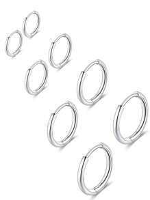 4 pares de pendientes de aro tipo "huggie" de acero inoxidable quirúrgico 316L de 6mm, 8mm, 10mm y 12mm, hipoalergénicos, para cartílago, hélix y lóbulos, tipo bisagra, para hombres y mujeres