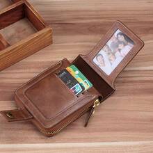 简约时尚商务风格PU拉链钱包男士钱包迷你钱包钱包男士钱包真皮小钱包 - 棕色 - 查看 4