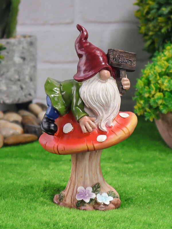 Charming Mushroom Gnome Welcome Sign - Resin Garden Decor, Perfect For Outdoor Spaces & Planters, Ideal Mother's Day, Father's Day, Christmas Gift