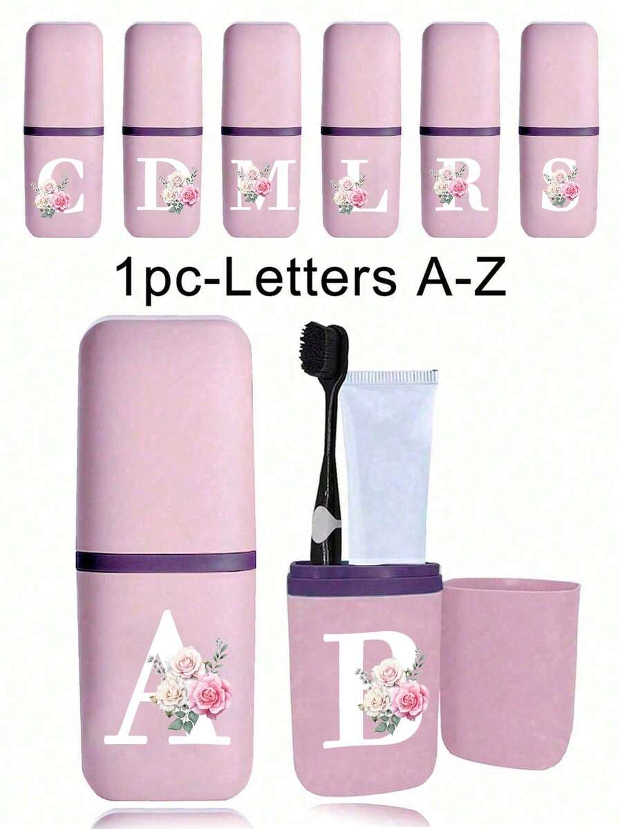 Portable Travel Toothbrush Case, Printed With A-Z Letters And Floral Patterns, Bathroom Accessories, Outdoor Travel Toothbrush And Toothpaste Storage Box, Letter Series Printed Dust-Proof Organizer Box, Travel Essential, Back To School Supplies, Holiday Camping Must-Have, Mini Summer Vacation Items, Bathroom Accessories, Home Goods And Storage