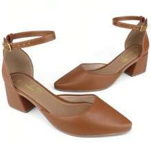 Women's Pumps, Elongated Toe, Thick Heel, Comfortable, Elegant, Luxury, Black, Caramel, Antique, - 駝色 - 查看 2