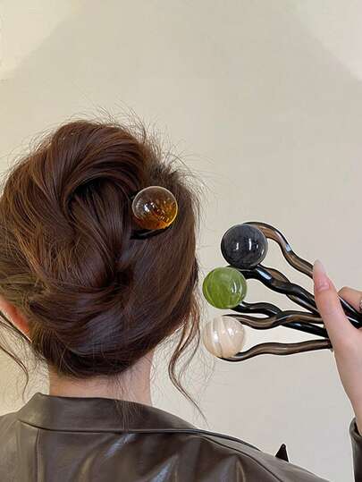 1个复古U型发夹，高端盘发及凌乱发髻发饰，优雅简约发爪夹发夹发髻器发髻发饰发夹，学生用品，发饰