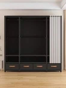 Wardrobe Floor-To-Ceiling Bedroom Living Room Cabinet Household Durable Hanging Clothes Shelf Easy Assembly Storage Furniture - RS70D-Đen - Xem 4