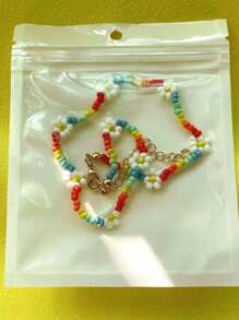 1 Peça Colar Estilo Ocidental do Campo Azul com Flores de Margarida e Contas Feitas à Mão, Acessório de Joalheria de Verão Personalizado e da Moda, Colar Conversível e Choker