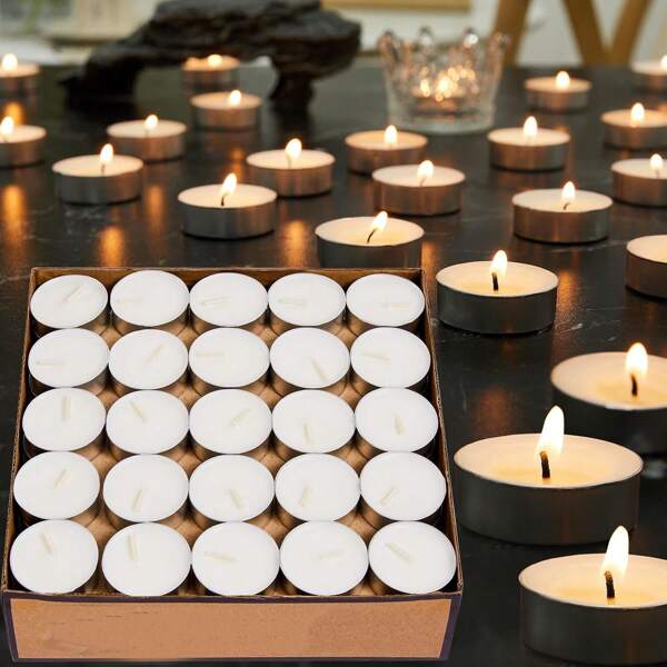 50-Piece Smokeless Mini Tea Light Candles Set, Safe And Unscented Candles, Suitable For Anniversary Dinner, Wedding, Valentine's Day Decoration.