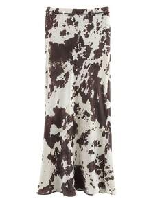 女士印花中长裙配腰带荷叶边时尚动物印花缎面女裙休闲性感高街优雅长裙2025夏季 - 彩色 - 查看 11