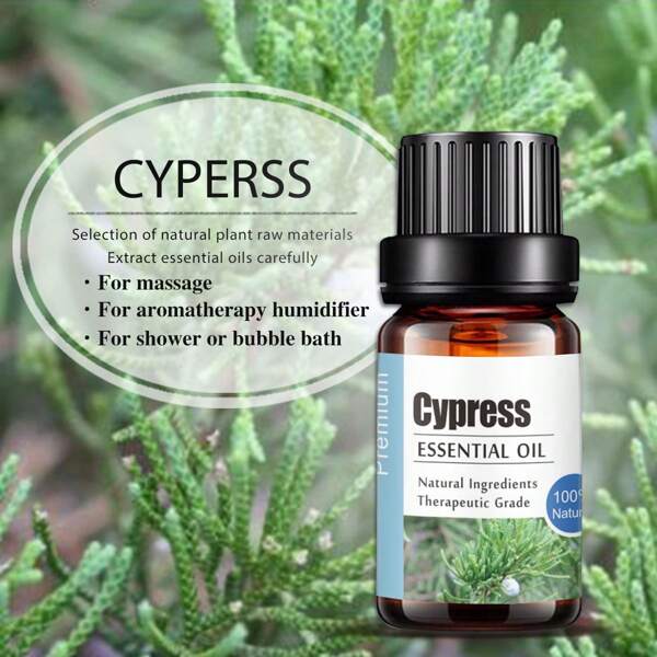 1 bottiglia di Olio essenziale di aromaterapia KANHO all'essenza di cipresso 10ml 0,33 once fluide, selezione di ingredienti naturali da materie prime vegetali naturali, per diffusori e umidificatori, regalo per amici KH-032