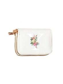 New Wallet Card Bag Clutch Bag, Fashion Wallet,Art Design Of Pink Floral Letters A-Z,Water-Repellent Pu Zipper Short Wallet Handbag,Double Zipper Multifunctional, Delicate Design, Large Capacity, Compact Size, Suitable For Driver's License, Business Cards, And Other Documents,Mini Thin Lightweight Zipper Credit Card Cash Money Portable, Multi Slots Credit Card Id Card Storage Bag, Perfect For Daily Use & Travel - White - View 16
