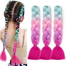 Extensiones de cabello trenzado 24 pulgadas, extensiones de cabello a crochet de alta temperatura con efecto ombre arcoíris, 1/3 piezas - Multicolor - Ver 19
