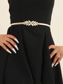 1pc Women Silver Leaf Decor Elastic Waist Chain Belt, Elegant Versatile Accessory To Match Dresses, Skirts, Jackets For Daily Casual Or Formal Occasions Summer, School Fall, Autumn, Halloween - Silver - View 9