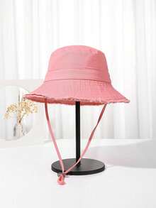 1pc Women's Drawstring Frayed Bucket Sun Hat, Soft Fabric, Windproof, Sunshade, Outdoor Fashion, Gift - Multicolor - View 4