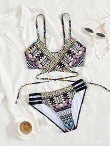 Conjunto de Bikini Elegante y Sexy de Estilo Europeo y Americano Nuevo para Mujer, para Playa