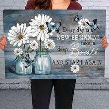 2D flat-Wooden Framed Canvas Painting - 1pc Daisy Inspirational Motivation Quotes Wall Art Prints - Ready to Hang for Home Decoration, Living Room & Bedroom, Festival Party Decor, Gifts-Wrapped Canvas - Multicolor - Ver 3