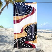 1件装，蓝橙色花卉图案沙滩巾，轻便、速干、吸水性强，71英寸 x 31.5英寸