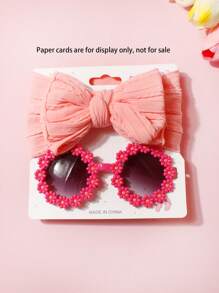 2pcs Jacquard Bow Baby Headband, Children Daisy Sunglasses For Daily Use