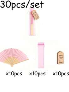 30/15/3件粉色/白色丝绸木质折扇感谢卡套装（含礼品袋）、感谢卡、新娘竹制手持折扇、单身派对婚礼新娘送礼会装饰品、伴娘竹制手持折扇、单身派对拍照道具、伴娘礼物、婚礼装饰品、完美的婚礼礼物、单身派对装饰品和新娘送礼会配件、派对和活动的理想之选、完美的夏季配饰