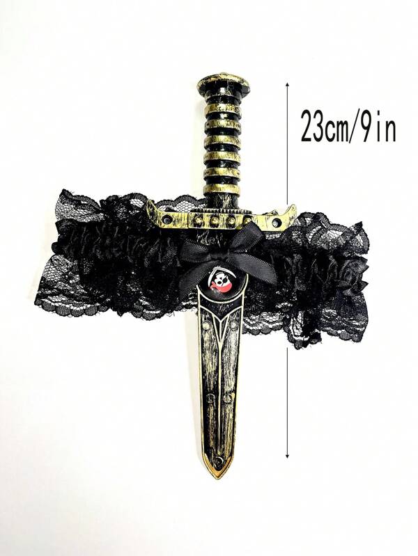 Pirate Lace Bow Leg Loop Sword Leg Holster Suitable For Dress-Up Props Ladies Girl Gift, Red + Black