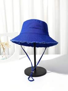 1pc Women's Drawstring Frayed Bucket Sun Hat, Soft Fabric, Windproof, Sunshade, Outdoor Fashion, Gift - Multicolor - View 8