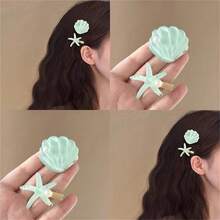 2 件套可爱梦幻贝壳和海星发夹，夏日度假风格，甜美海滩发饰，发夹爪夹 - 彩色 - 查看 6