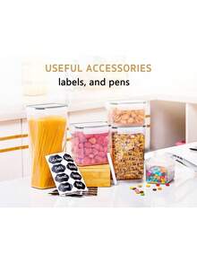 20pcs Kitchen Decor And Accessories,Complete Food Storage Containers With LIDS, Clear Food Jars, Moisture-Proof Sealed Crisper, Suitable For Cereals, Rice, Salt, Pepper, Tea, Nuts And Coffee Beans, Plastic Food Storage Jars, Household Kitchen Items, - 黑與白 - 查看 8