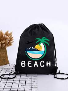 1 Piece Boy And Girl Outdoor Sports Backpack, Basketball Backpack, Soccer Backpack, Summer, Beach Beach Print Pattern, Children Outdoor Hiking Backpack, Suitable For Beach, Seaside - Black - View 10