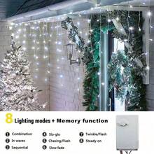 Icicle Christmas Lights 11.48ft 96 LEDs Icicle String Lights 8 Modes Twinkle Curtain Fairy Lights, Indoor Room Patio Garden Bedroom Wedding Halloween Party Decoration - 窗簾冰柱-暖白 - 查看 6