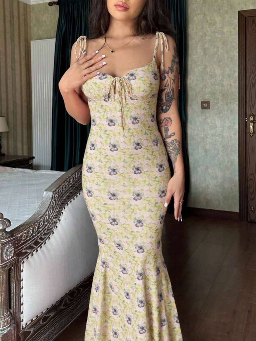 Đầm ôm sát in họa tiết gợi cảm dành cho nữ, thanh lịch, thích hợp cho tiệc tùng, kỳ nghỉ, mùa xuân/hè. - Màu be - Xem 1