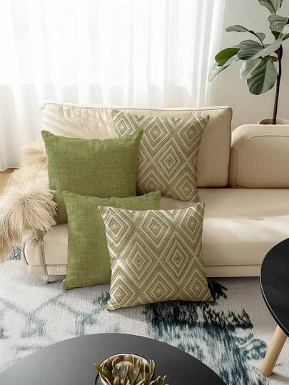 4 fundas decorativas para almohadas, con patrón geométrico, 100% fibra de poliéster hipoalergénica, material de lino vintage, cierre con cremallera oculta, lavable a máquina, diseño minimalista y moderno de líneas, cierre con cremallera, fundas para cojines decorativos para sofá, sala de estar, dormitorio, sin relleno de almohada