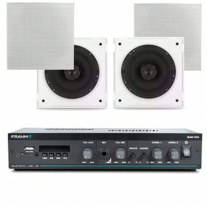 Kit Amplificador Frahm SLIM 1600 G5 60W Bluetooth 5.0 + 4 Caixas PS 200 Preta Frahm