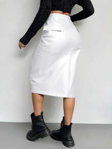 Falda Ajustada Asimétrica Con Textura Metálica Para Mujer - Plateado - Ver 2