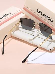 LALAMOLI 方形无框时尚眼镜，金属链腿和镂空设计，优雅女士夏日派对、街头摄影道具、节日礼物，渐变色