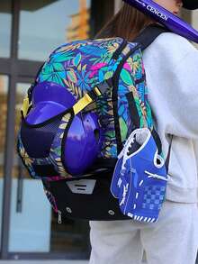 [Outdoor Sports] Large Capacity Waterproof Baseball Backpack With Softball Bat Holder, Shoe Compartment & Helmet Pocket Sports Bag Summer Travel Accessories Vacation - Multicolor - View 2