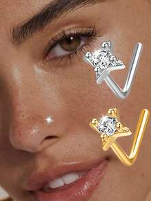 1 Piece S925 Sterling Silver Minimalist, Stylish And Fresh Circular Diamond-Embedded Nose Ring, Suitable For Girls' Daily Wear And An Excellent Gift For Girlfriends, Mothers And Sisters. - Single Nose Stud - View 1