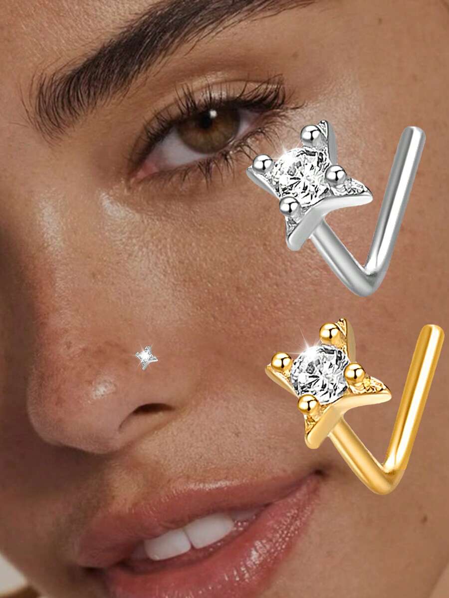 1 Piece S925 Sterling Silver Minimalist, Stylish And Fresh Circular Diamond-Embedded Nose Ring, Suitable For Girls' Daily Wear And An Excellent Gift For Girlfriends, Mothers And Sisters. - Single Nose Stud - View 1