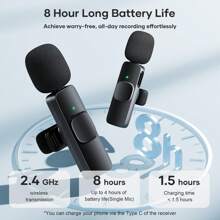 KUKIHO Lot de 2 microphones cravate sans fil pour iPhone, iPad et Android, micro-cravate, plug and play, réduction du bruit, pour enregistrement vidéo, interview, podcast, vlog