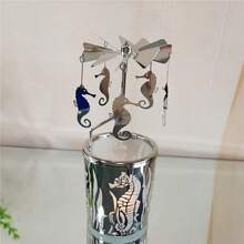 Custom Stainless Steel Metal Spinning Carousel Windmills Seahorse Rotary Candle Holder For Gifts