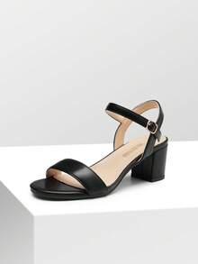 Women's Low Block Heel Sandals With Buckle - 黑色 - 查看 2