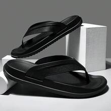 男士新款人字拖，夏季时尚休闲凉鞋，室内/室外，泳池，沙滩防滑防臭舒适，加大码黑色木屐