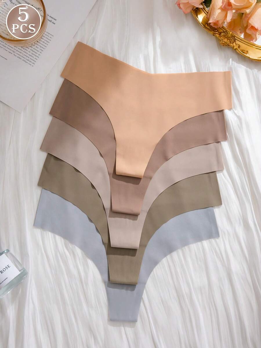 Set de 5 bragas invisibles y cómodas de estilo T-back, transpirables y sexys para mujer