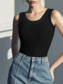 1pc Women Sleeveless Sports Casual Camisole Top, Lightweight Elastic Knit Undershirt For Summer