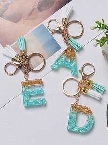 时尚蓝色字母首字母钥匙扣流苏吊坠钥匙圈适用于钱包手提包女士，时尚圣诞节感恩节节日礼物钥匙扣，万圣节，万圣节装饰