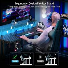 HLDIRECT Gaming Desk With LED Lights & Power Outlet, Computer Gamer Desk With Monitor Stand, Ergonomic Carbon Fiber Gaming Table Home Office Desk With Cup Holder, Headphone Hook & Mouse Pad - Black - View 4