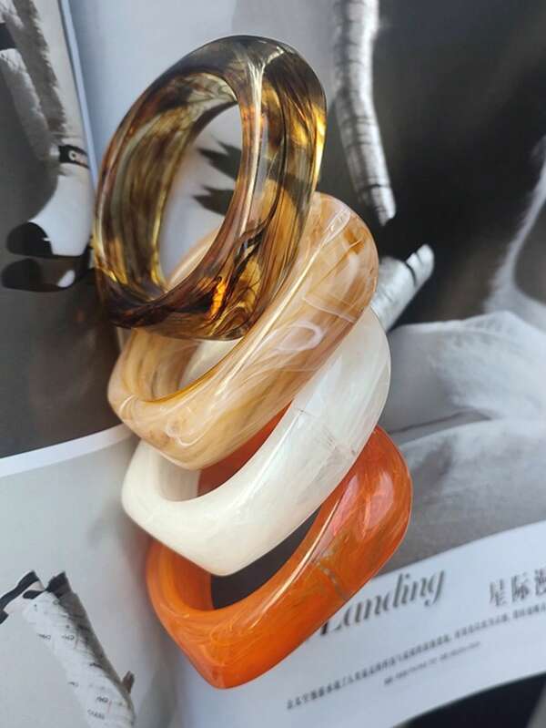 1pc Minimalist Geometric Multi-Color Semi-Transparent Bangle Bracelet, Fashionable & Versatile For Women
