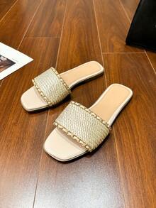 Modische Persönlichkeit, exquisite, vielseitige, gewebte flache Sandalen - Beige - Übersicht 3