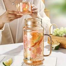 1pc Large Capacity Heat Resistant Floral Pattern Glass Mug With Lid, High Borosilicate Big Drink Cup - Heat Resistant, Dishwasher Safe