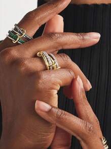 1 Stück Damen Mode Edelstahl Multi-Loop Kubikzirkonia Ring mit Layered Design, geeignet für den täglichen Gebrauch und Partys